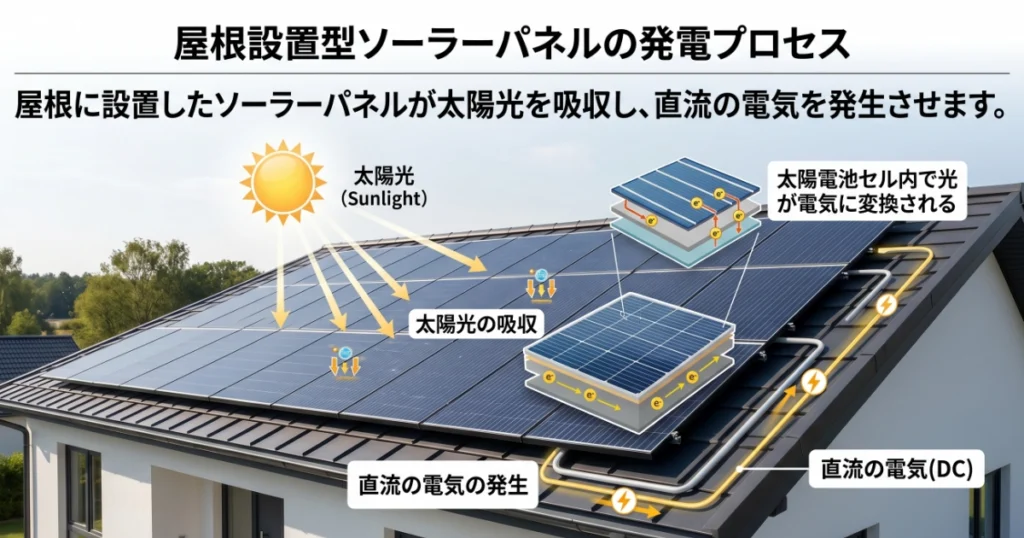ソーラーパネルで太陽の光を電気に変換